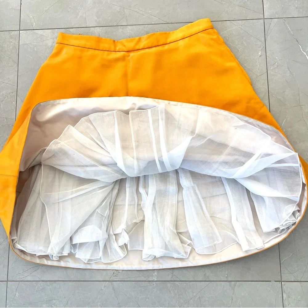 LOUIS VUITTON Mustard Shiny Cotton Blend A Line Mini Luxury Designer Skirt Sz 40